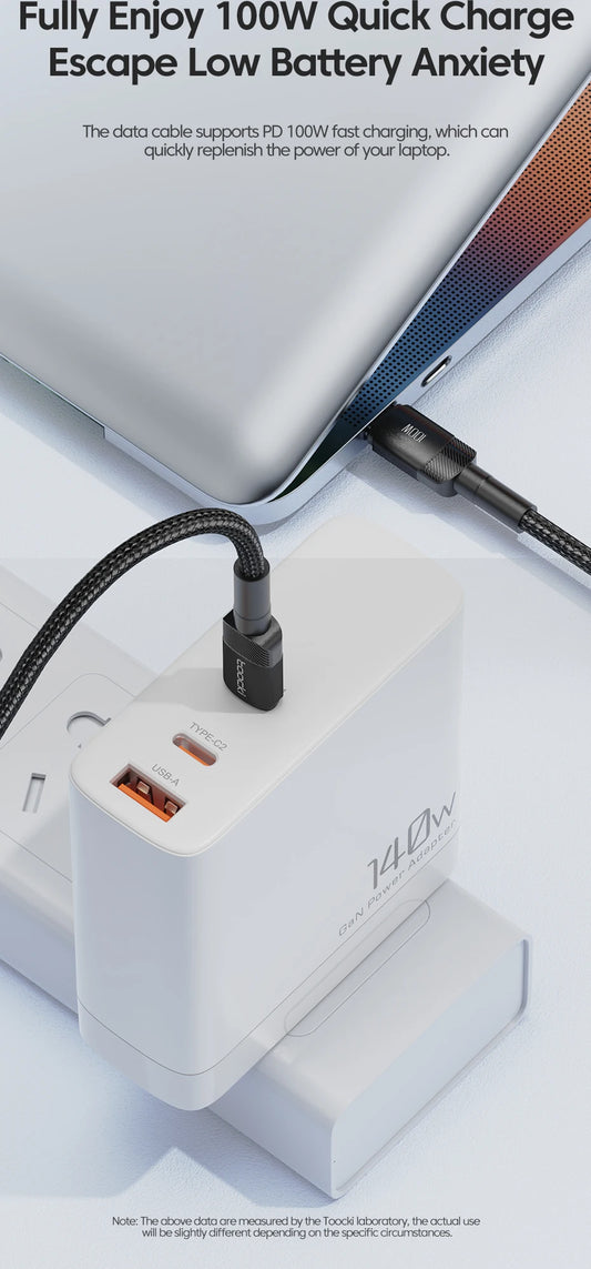 Toocki 100W Type C to USB C cable PD 3.0 Quick Charge 4.0 Quick Charge Type C to Type C for iPhone 15 Macbook Samsung Xiaomi
